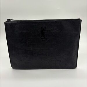 Yves Saint Laurent Cassandre Croc Embossed Clutch in Noir